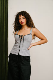 plaid boustier top , blazer top, corset top, grey corset top