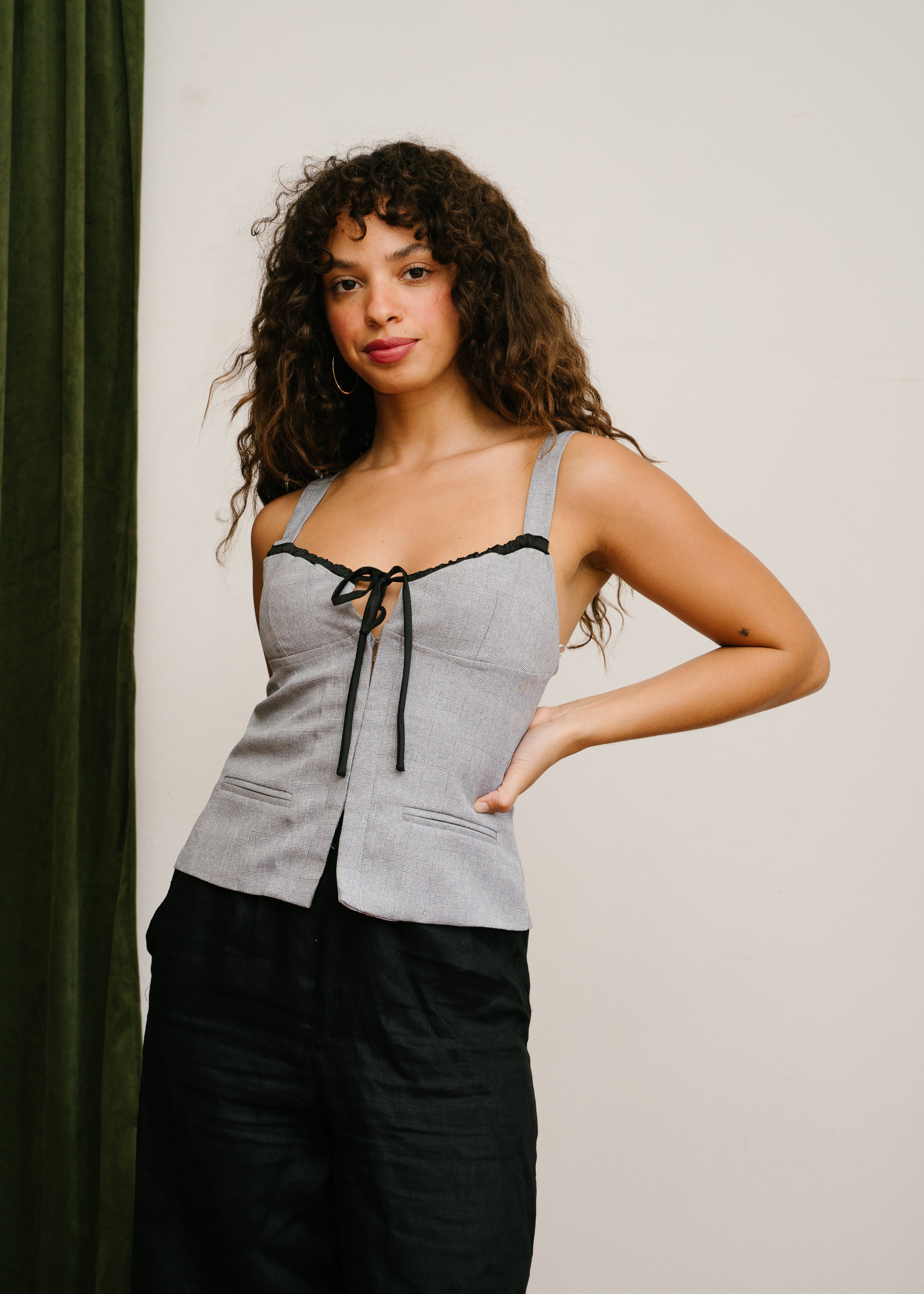 plaid boustier top , blazer top, corset top, grey corset top